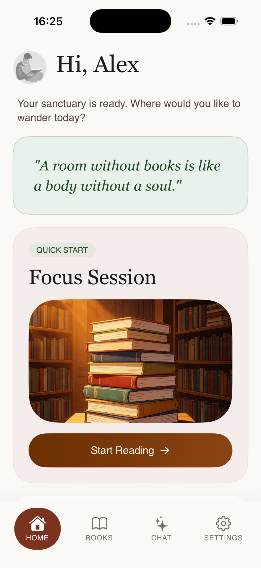 Make Sense Reading home screen on iPhone